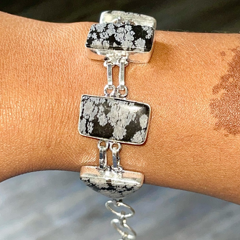 Snowflake Obsidian Bracelet 6 1/2” - 8”